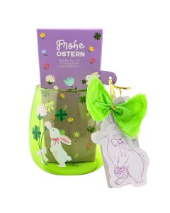 Hussel Glasbecher Hase "Frohe Ostern" mit Fruchtgummi-Karotten, 60g